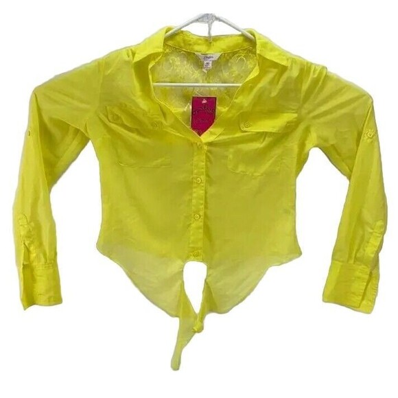Candie's Yellow Tie-Front Button-Down Top Blouse Women's Size XS   NWT - Picture 1 of 10